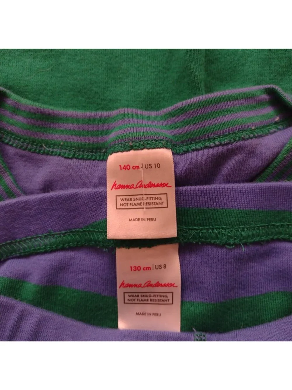 Hanna Andersson Kids Pajamas 8 Blue Green Wide Stripe Cotton Long Johns PJs